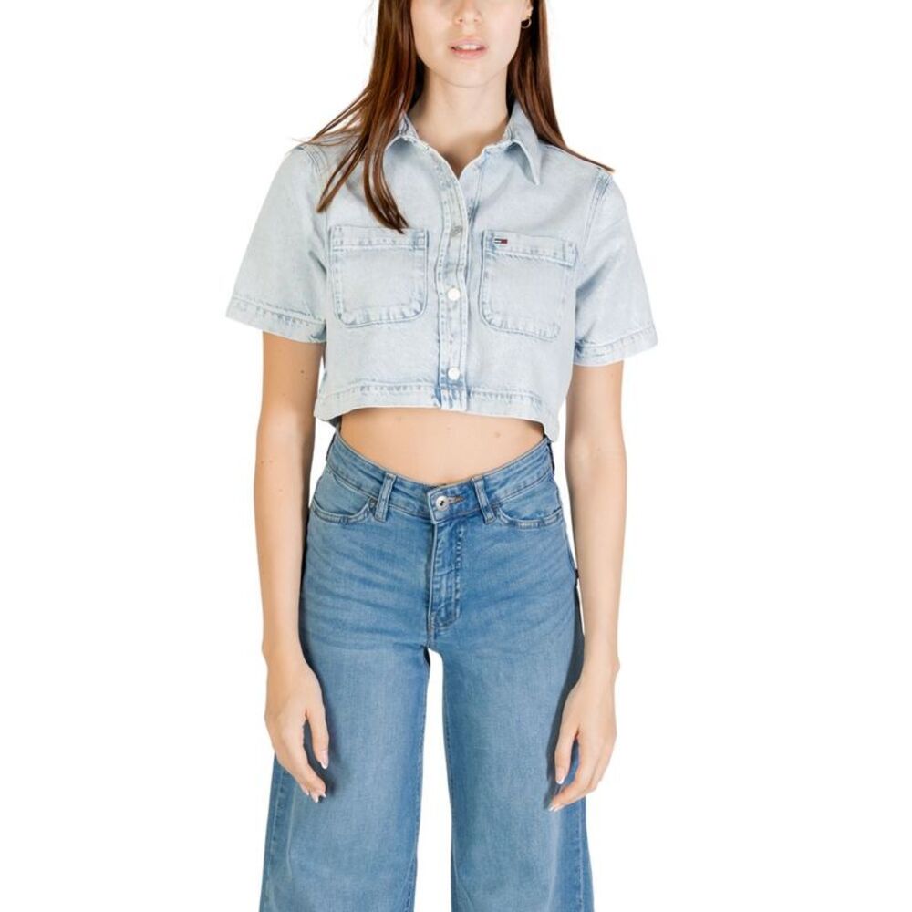 Tommy Hilfiger Jeans Light Blue Recycled Cotton Shortsleeve Women's Shirt